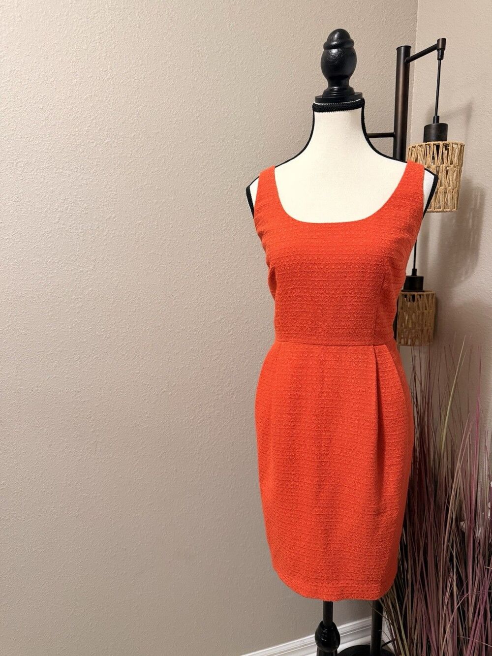 Ann Taylor Vibrant Orange Textured Scoop Mini Dress